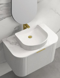 Fluted Curve White Vanity With Stone Top - 900mm