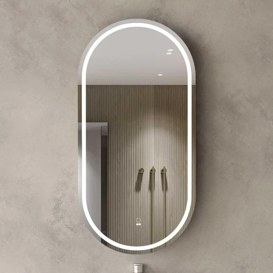 Led Shaving Mirror Cabinet Walnut - 450x900mm