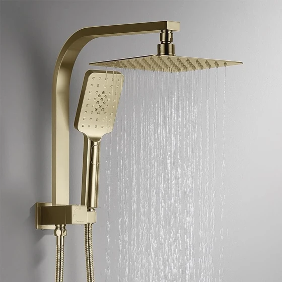Square Shower Combo - Brushed Gold